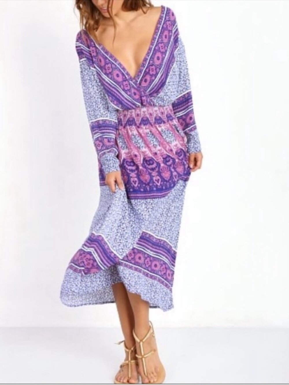 Free People She's a lady medium purple pink boho midi dress